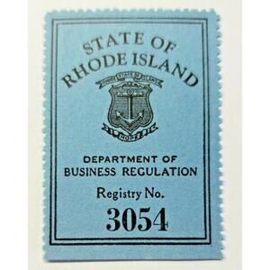 Vintage Rhode Island Department of Business Regulations Registry 3054 Stamp PB18
